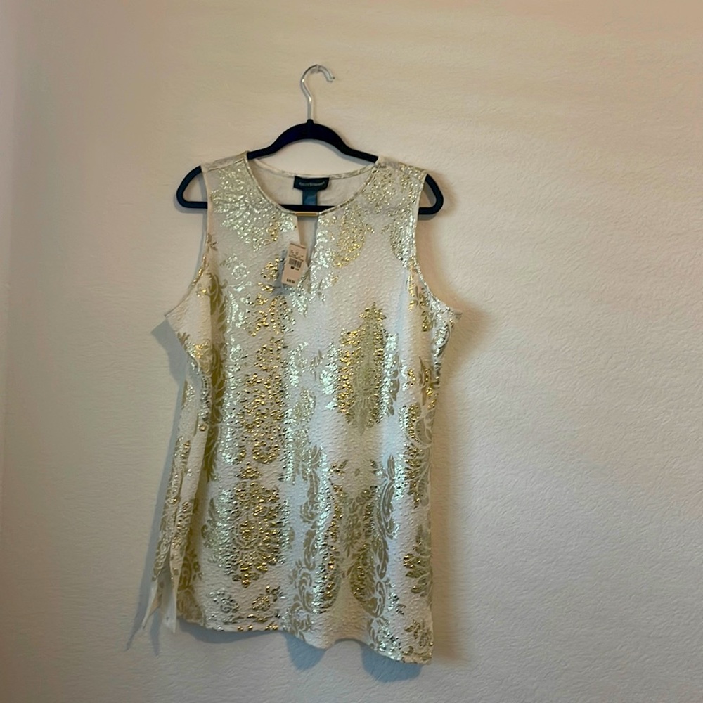 Beautiful size 18/20 Foil Scroll Bar Neck Tunic by Ashley Stewart. NWT.